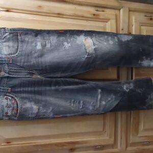 TRUE RELIGION RICKY RELAXED STRAIGHT JEANS SIZE 36 X 28 1/2 INSEAM FADED BLUE,RE